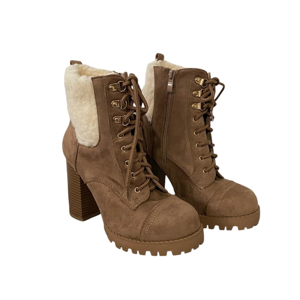 Top Moda Tan Faux Fur Heeled Boots
